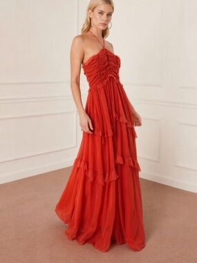 Red-orange Halter Maxi Dress
